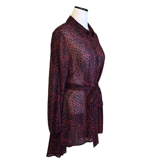 NWT Lane Bryant Sheer Swiss Dot Leaves Print Long Tunic Long Sleeve Tie Belt 18 - Picture 5 of 11